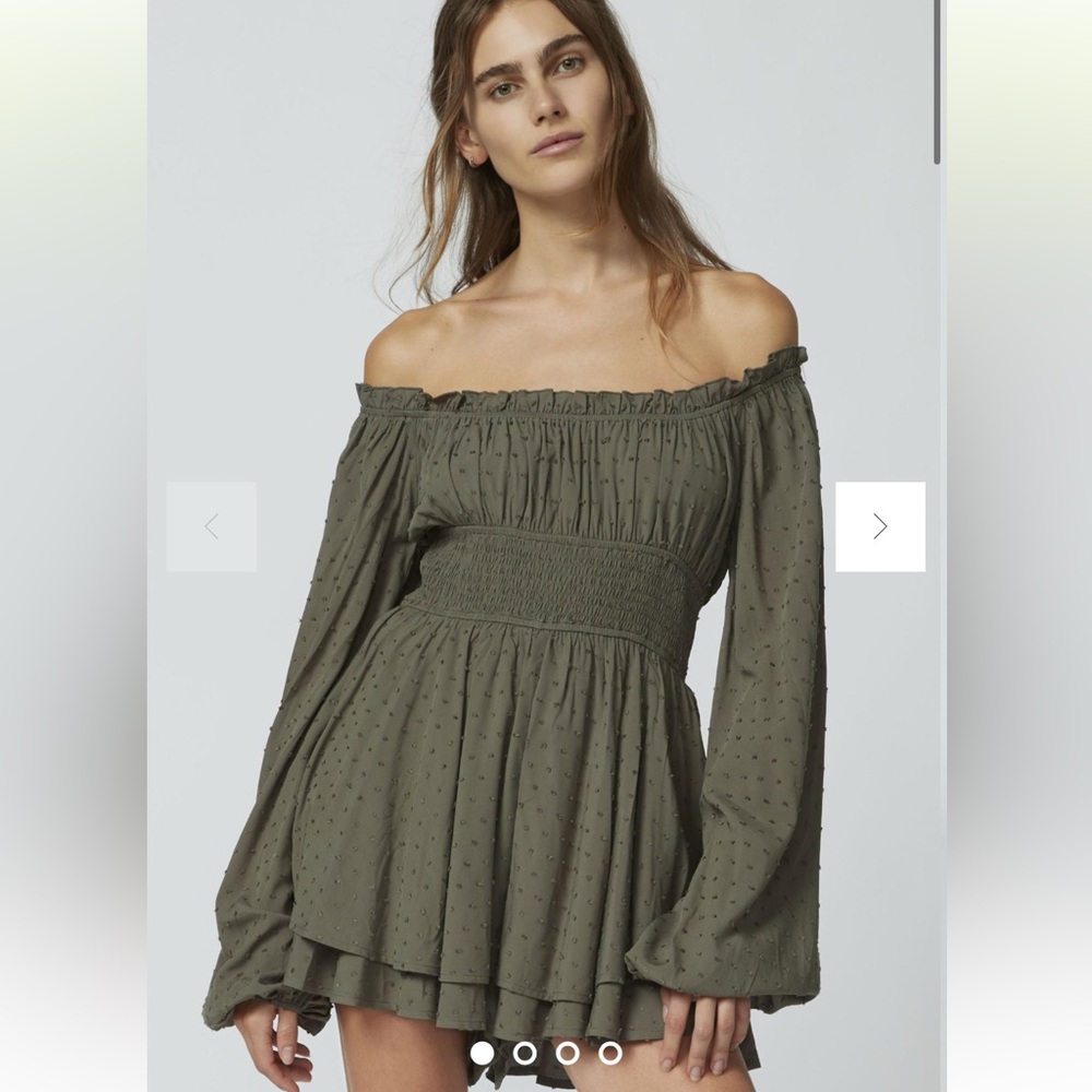 UO Clip Dot Smocked Long Sleeve Romper